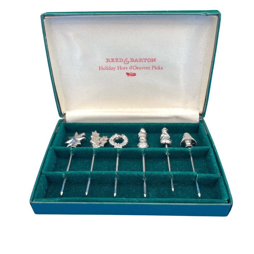 Reed and Barton Silverplate Christmas Cocktail Picks Cheese Tray Set